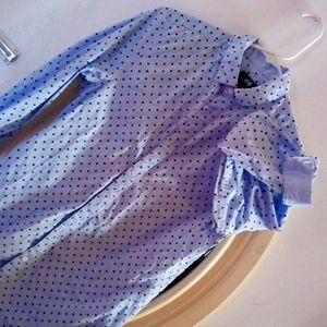 Mandarin women's button down blue polka dot shirt